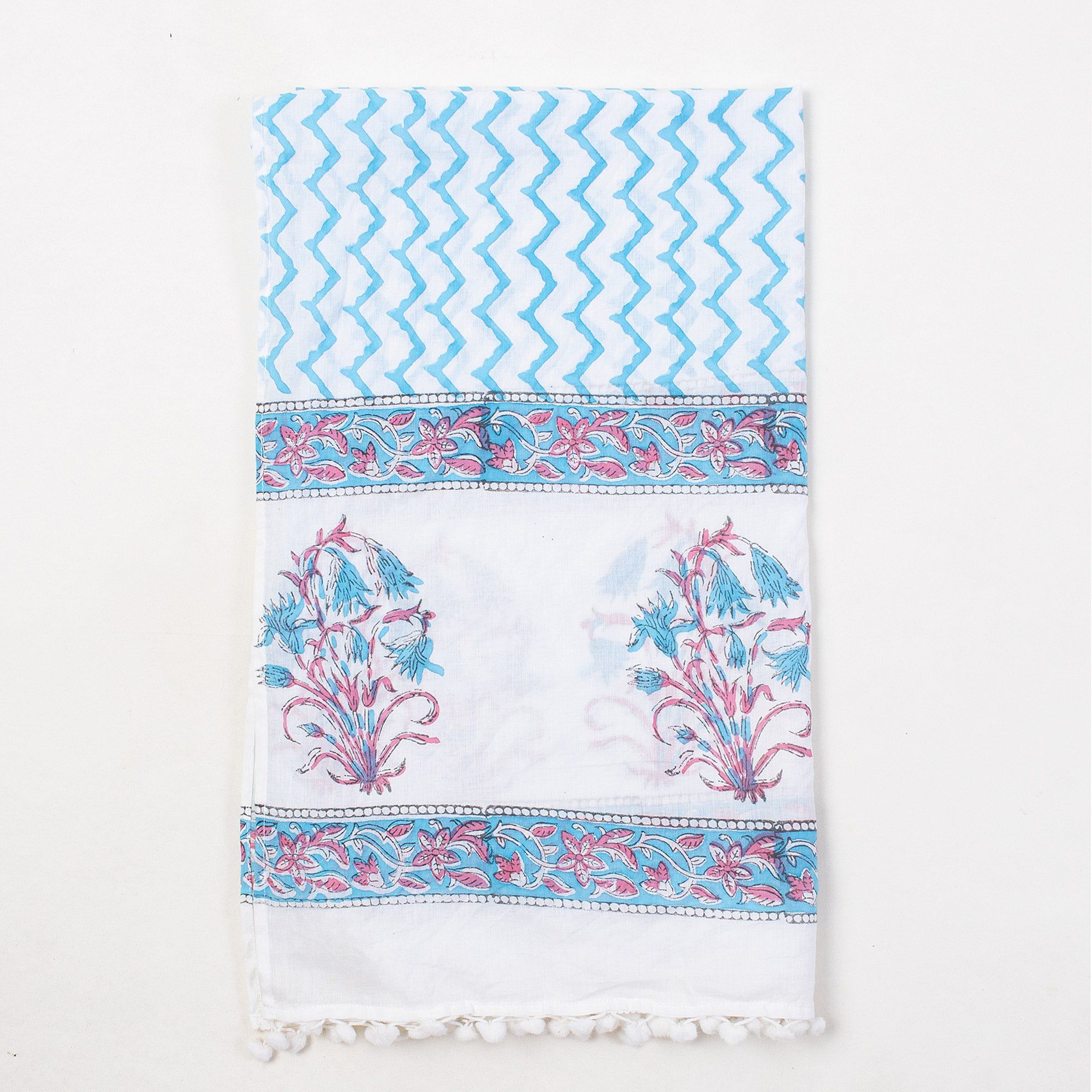 Sky Blue Wave Block Print Cotton Swim Cover Ups 631